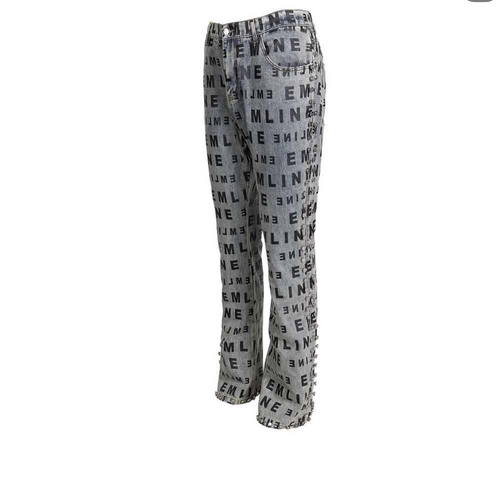 Emline Gray Studded Logo Jeans - Picture 3 of 4